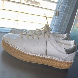 Steven By Steve Madden White and Silver Sneakers with Tan Sole